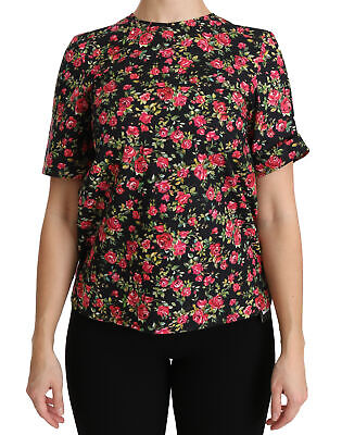 Блузка DOLCE & GABBANA Черный топ с короткими рукавами и розами с цветочным принтом IT36/US2/XS Рекомендуемая розничная цена 600 долларов США