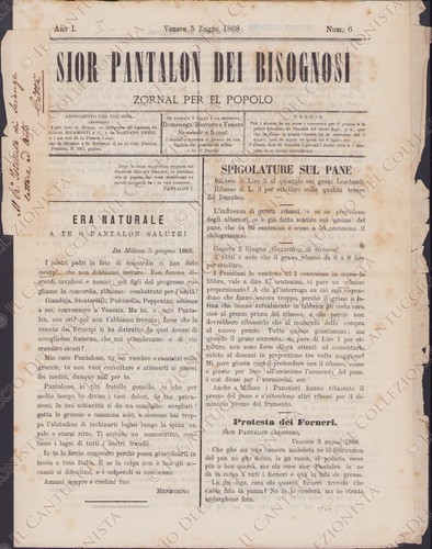 1868 Venezia Sior Pantalon dei Bisognosi nr. 6 giornale per il popolo - Picture 1 of 3