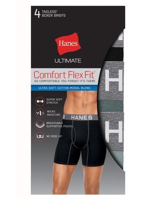 Hanes Men 4 Pack Boxer Briefs Comfort Flex Fit Ultra Soft Cotton/Modal Ultimate