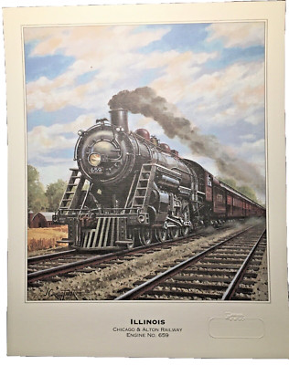 Vintage Illinois  Chicago & Alton Railway Engine No. 659  Print  Fleetwood 1994