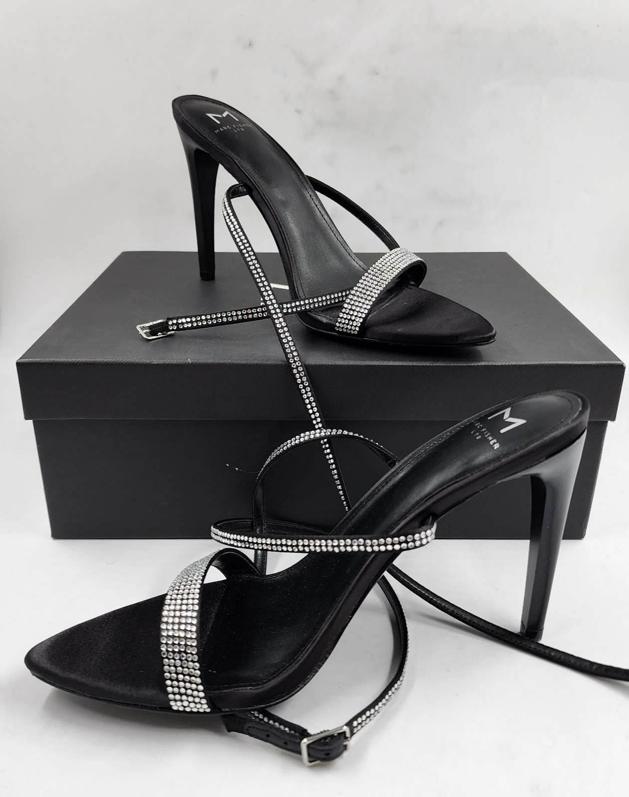 Marc Fisher LTD. Cammile Embellished Ankle Strap High Heels Women's 8.5M Black - Picture 2 of 18