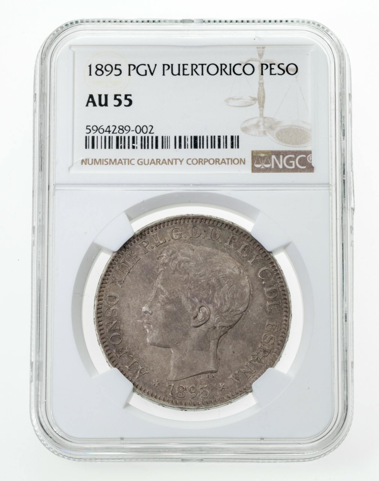 『NGC AU DETAILS』プエルトリコ1ペソ銀貨（1895年） NGC AU DETAILS』プエルトリコ1ペソ銀貨（1895年）
