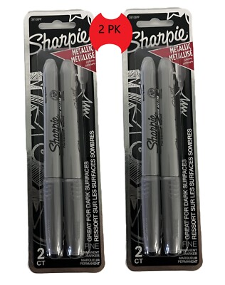 SHARPIE Metallic Permanent Markers Fine Point Silver 2 PK total 4 pens