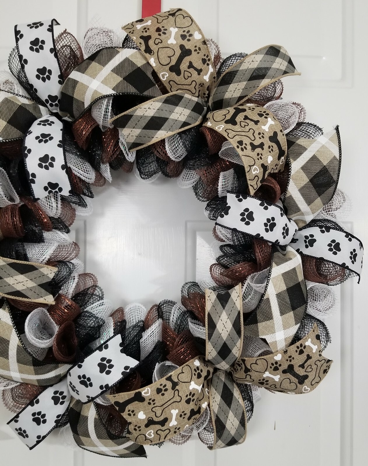 Spiral Puppy Dog Paw Prints Hearts Animal Lover Home Door Decor Deco Mesh Wreath