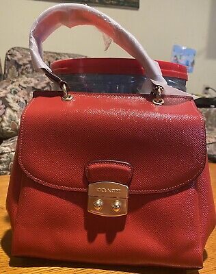 Red Leather Coach Purse Body Crown Small ￼￼￼