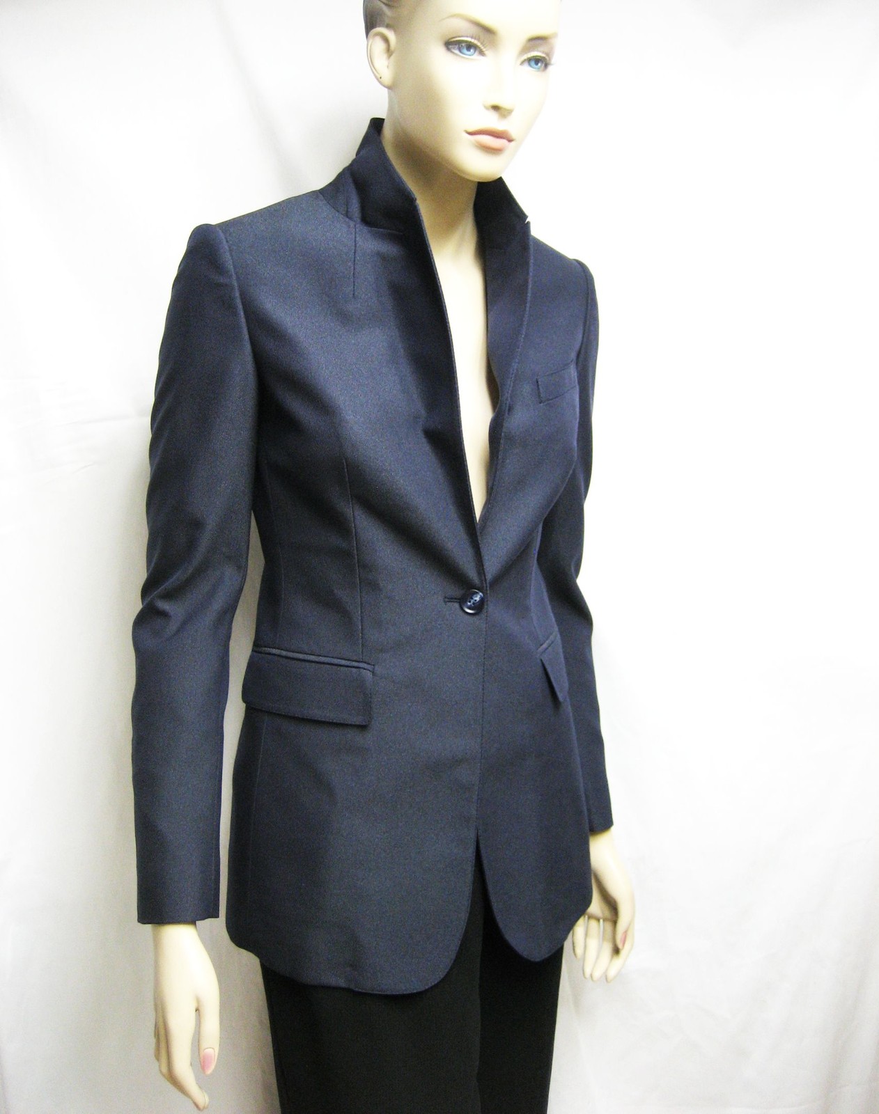 Pre-owned Burberry $1,595  Prorsum 4 38 Women Wool Blend Tuxedo Jacket Tailored Blazer Lady In Blue