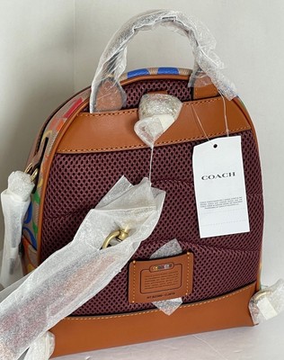 Pre-owned Coach Charter Backpack 18 Small Brown Leather Rainbow Signature Canvas Org Pkg