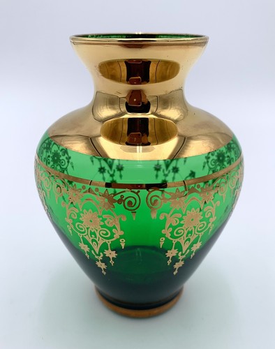 工芸品 Murano Glass Vase (Green & Yellow) Vase Murano Style Green And Yellow Glass Vase With White