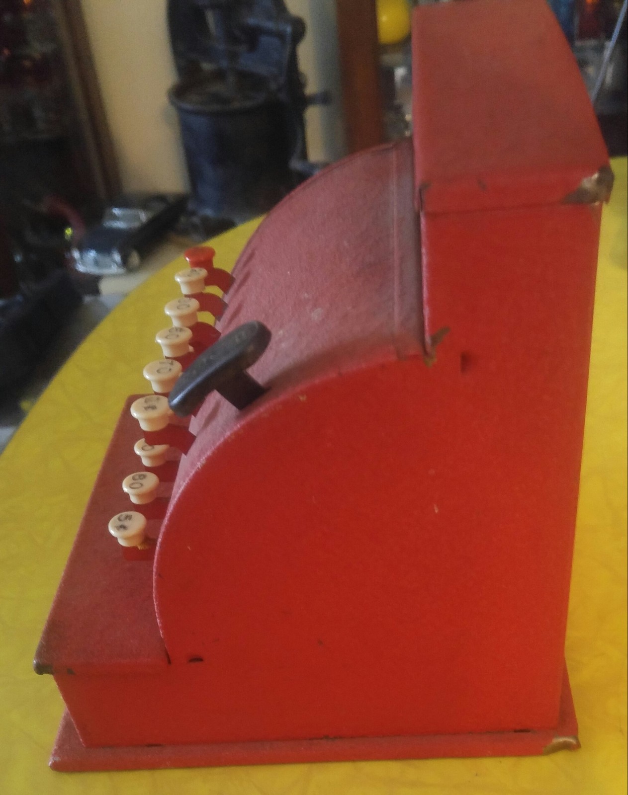 Vintage tin toy cash register red