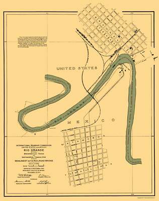 Historic Map  Matamoros Mexico Rio Grande Border   Peters 1910  23 x 29