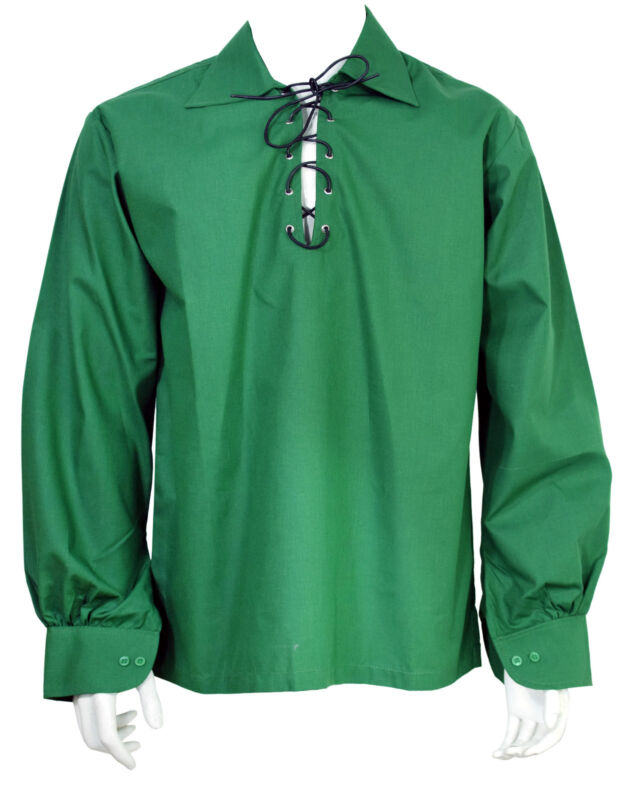Scottish Dark Green Jacobite Ghillie Kilt Shirt Leather Cord Sizes S,M,L,XL,XXL