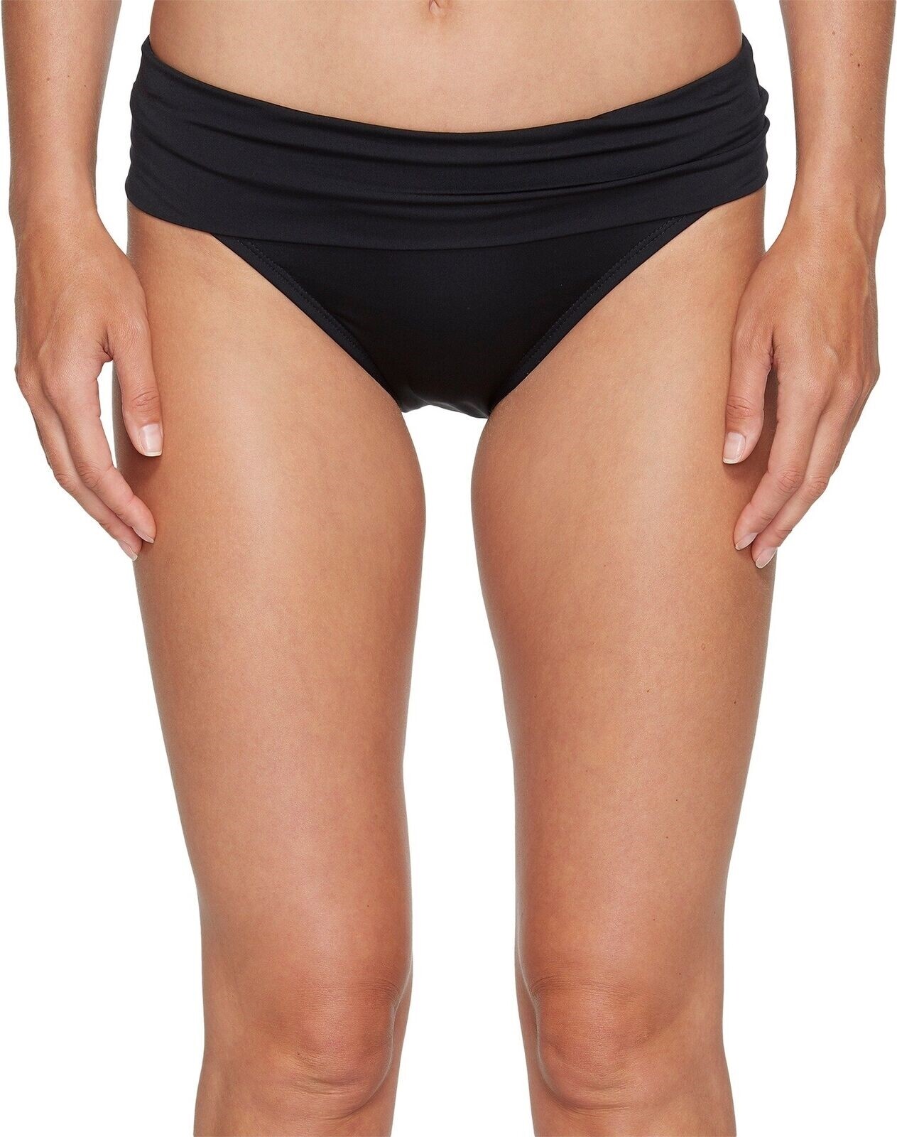 Women's 148426 Jantzen Solid Shirred Waist Bikini Bottom Swimwear Black Size 10