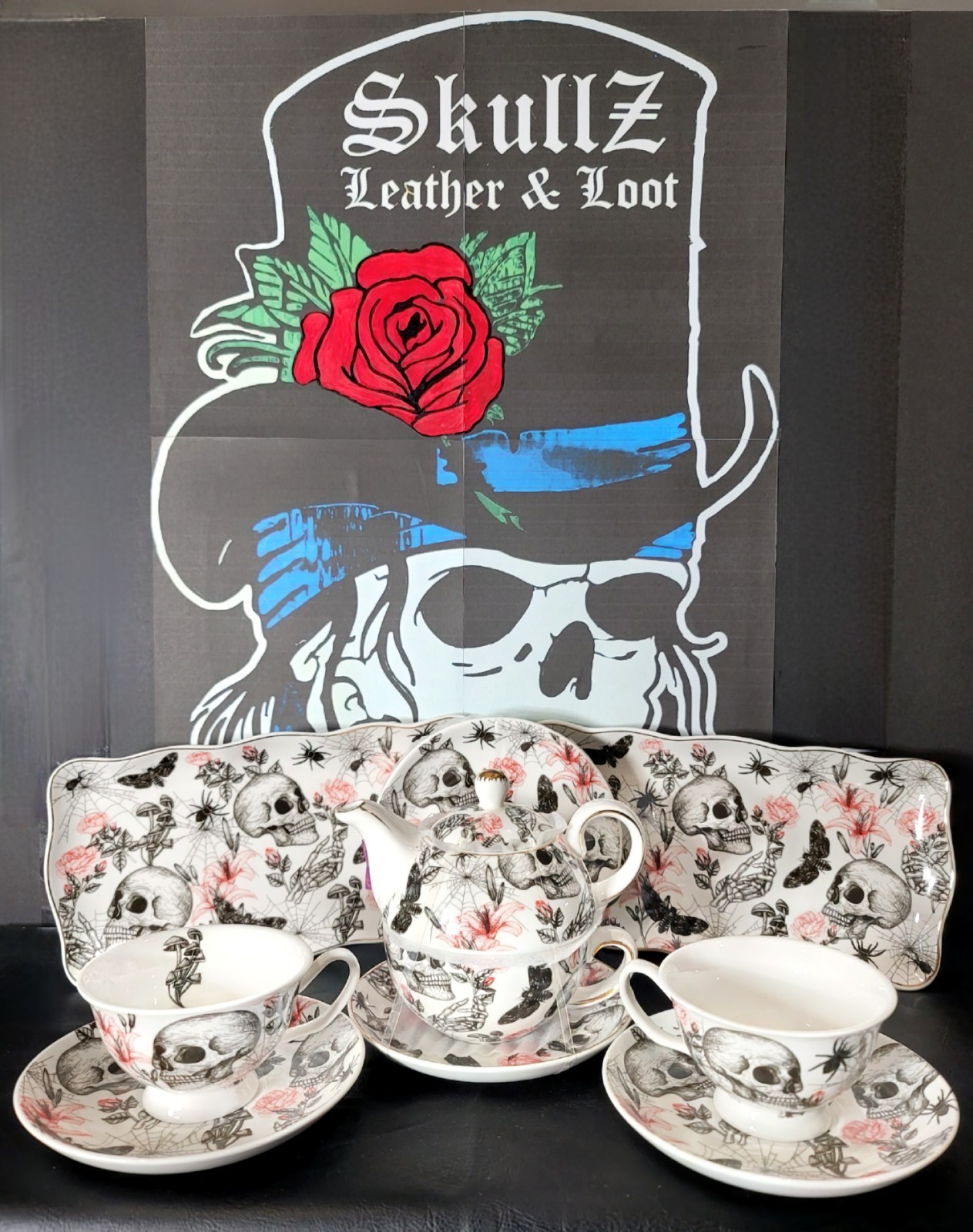 Park Chateau 14 Piece Floral Skull Tea Set New! | eBay