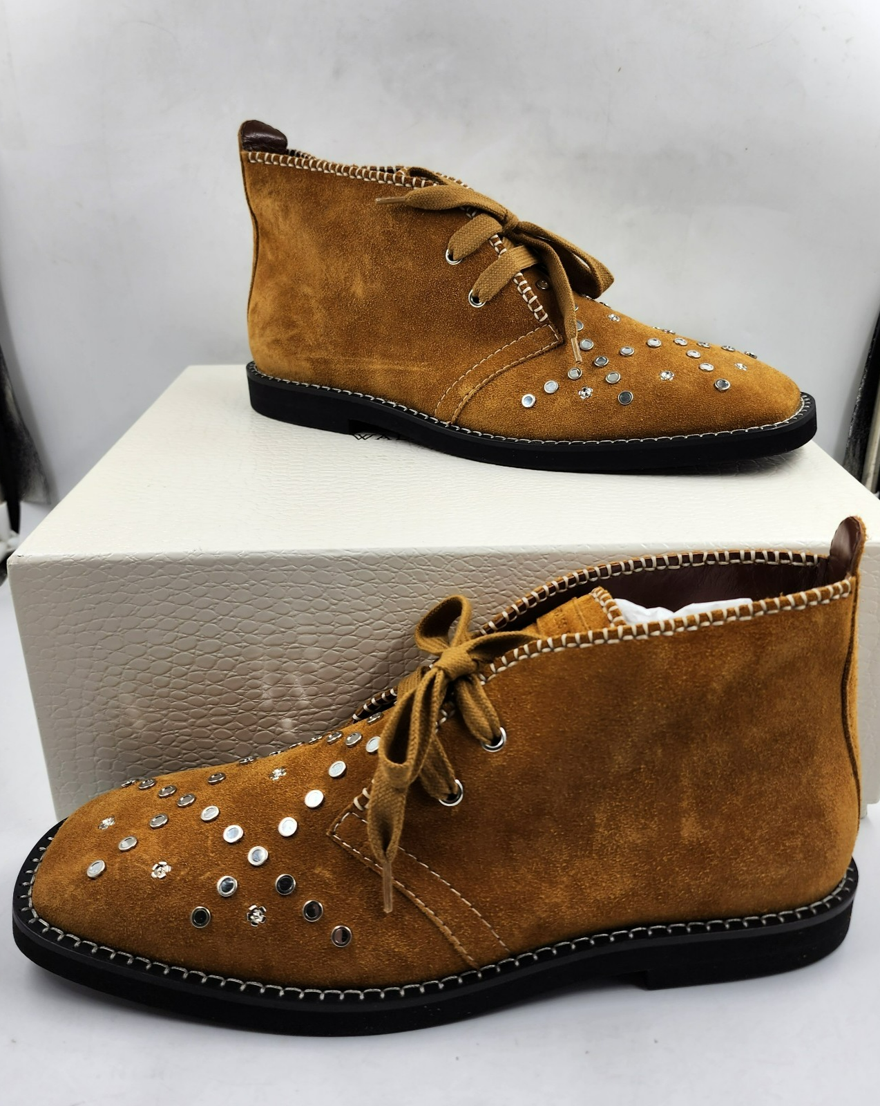 Wales Bonner Studded Desert Boots Men's 43.5/10.5US Tan Whipstitching Lace Up - Picture 2 of 18