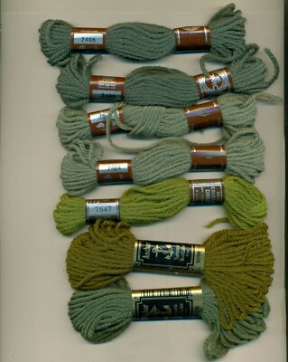 DMC Tapestry Mixed Lot Virgin Wool Green 7406 x2 7404 x2 7547 Anchor 9290 9078