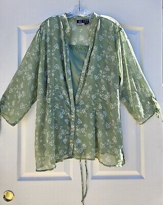 DCC WOMAN 22/24 Green & WHITE FLOWER PRINT SHEER TOP BLOUSE & CAMISOLE