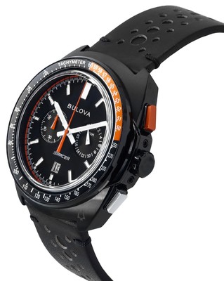 Pre-owned Bulova Racer Chronograph Tachymeter Black Dial Quartz 98b428 100m Mens Watch