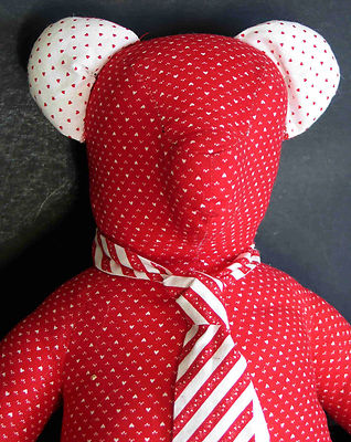 Handmade Red Calico Plush Teddy Bear Toy with necktie 12.5