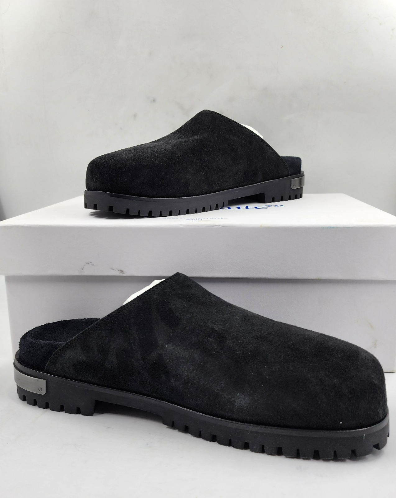 Off-White Metal Logo Slip On Mules Men's 41/8US Black/Silver Heel Embossed logo - Picture 3 of 22