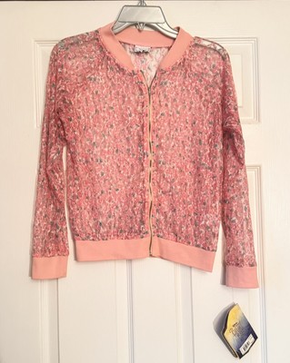 New Disney D-Signed Pink Floral Lace Jacket Size L Age 14 - 16 Sheer Imported