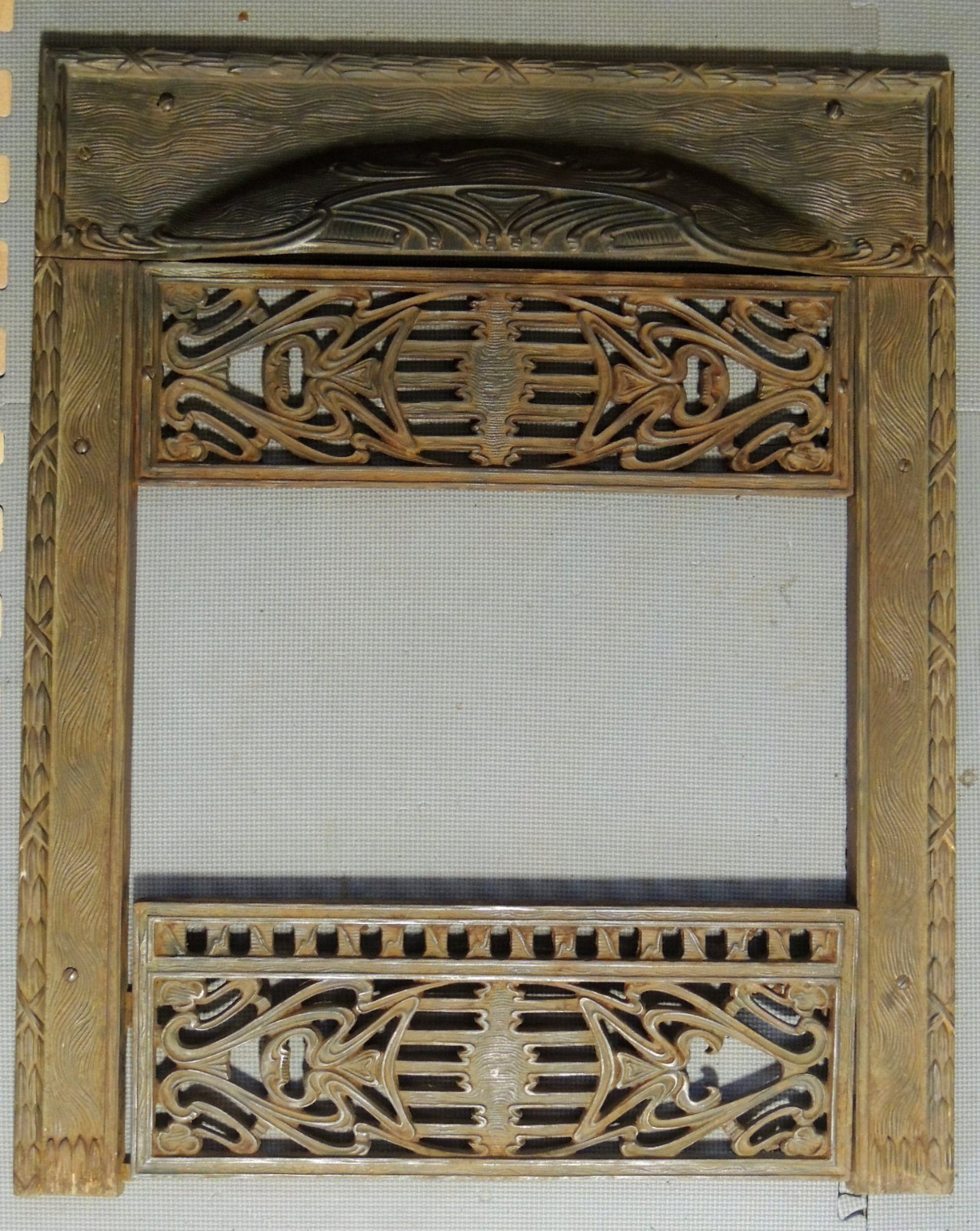 1910 Antique ART NOUVEAU Cast Iron Gas FIREPLACE Insert Surround Grate Victorian