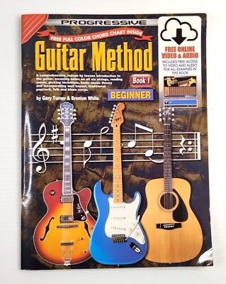 Progressive Guitar Method Book 1 Beginner Book FREE Online Media & Chord Poster