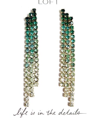 Loft Waterfall Dangle Statement Earrings Deep Tropic Green Ombre Goldtone NWT