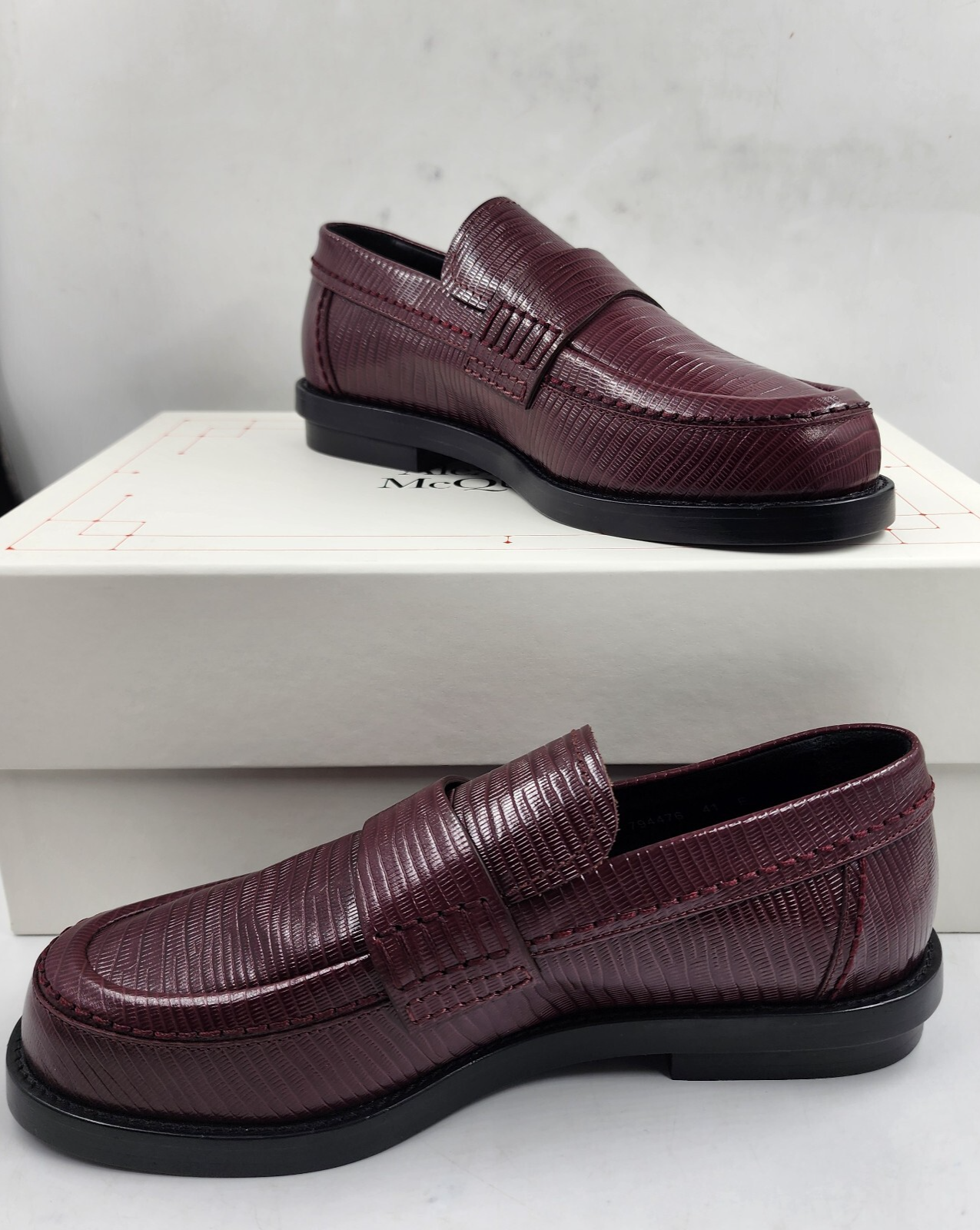 Alexander Mcqueen Croc Embossed Apron Toe Loafers Men's 41/8 US Burgundy - Picture 7 of 18