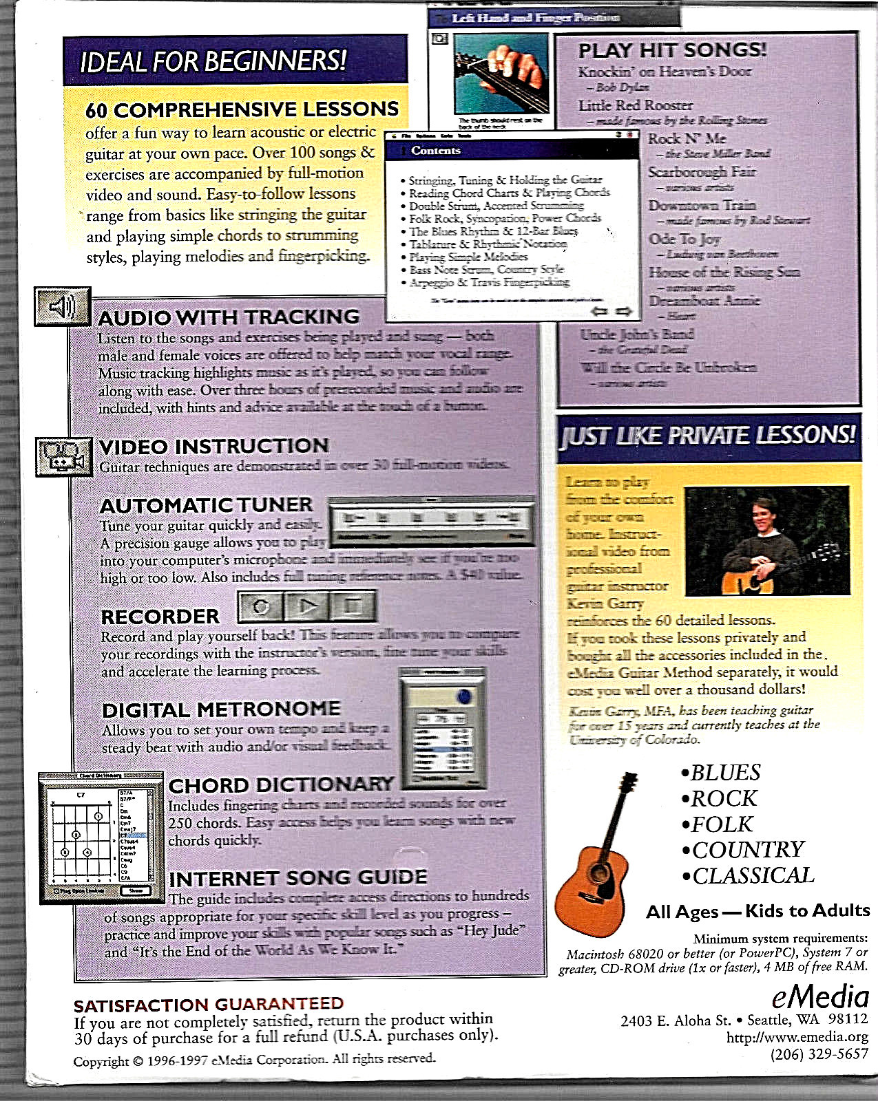 eMedia Guitar Method  Volume 1 60 Lessons Over  60 Songs Blues Rock Country Folk