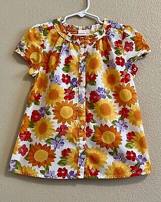 SIZE GIRLS 8 ~ Gymboree Sunflower Smiles Blouse, Pleated Floral S/S Swing Top