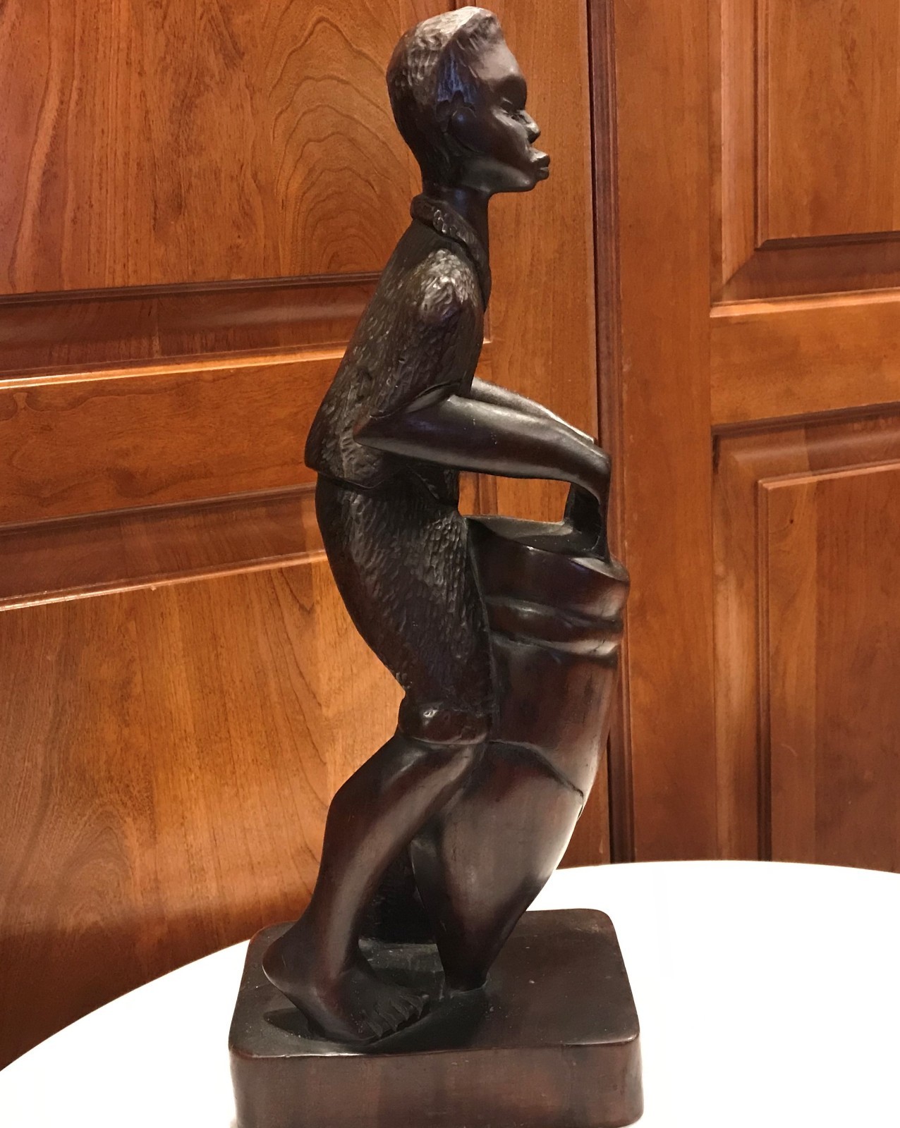 Wonderful Detail Artist Carved Wood Native Playing Large Drum 15