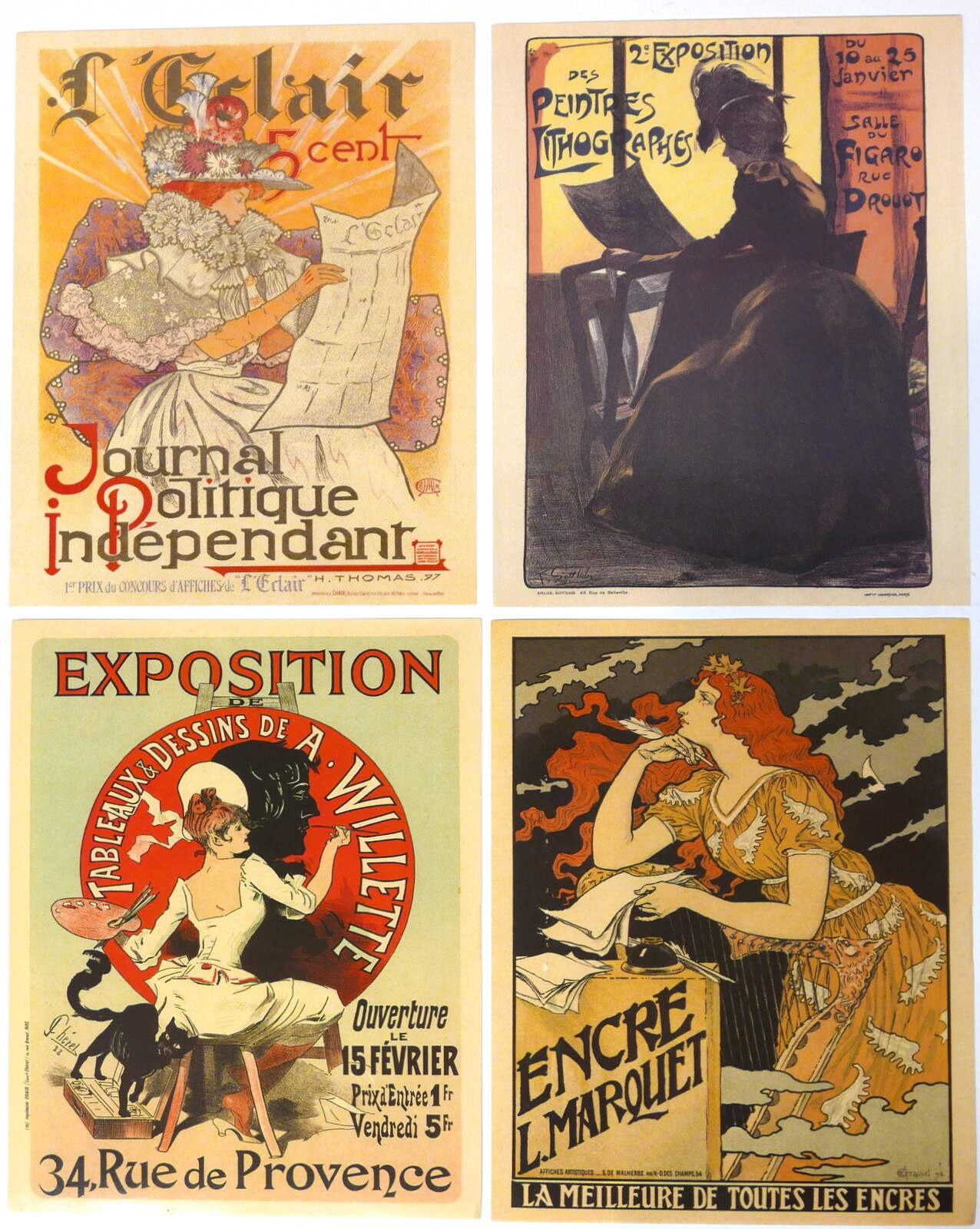 4 French Poster Art Prints Fits 8