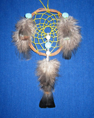Native American Dreamcatcher Turkey and Turquoise  3'' Handmade by Shekestua