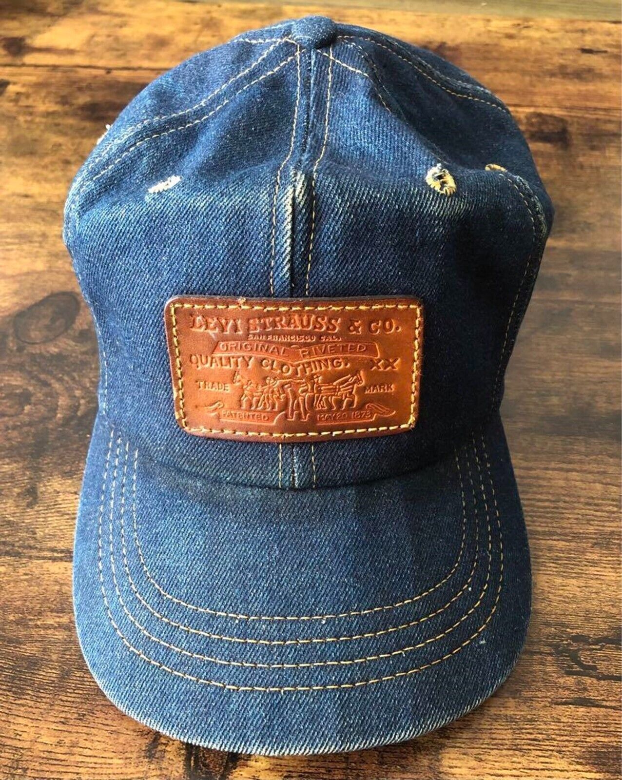 Vintage Levis Hat Denim 70s Leather Patch Cap Leather Strap Vintage Levis Hat Denim 70s Leather Patch Cap Leather Strap