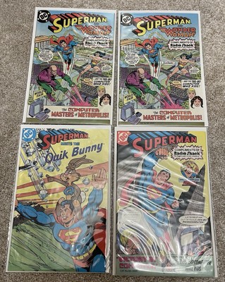 Lot Of 4 - Superman Promo Comics, Radio Shack W/Wonder Woman Quik Bunny 1981-87