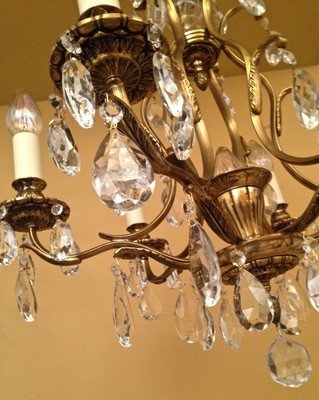 Vintage Lighting matched pair 1960s Hollywood Regency crystal chandeliers