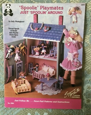 Lot of 2 Spoolie Wooden Spool Dolls and Furniture To Make Books Suzanne McNeill