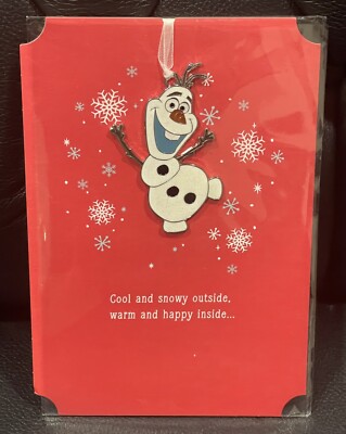 DISNEY HALLMARK METAL 3  FROZEN OLAF CHRISTMAS ORNAMENT CARD W/ENVELOPE-ELSA
