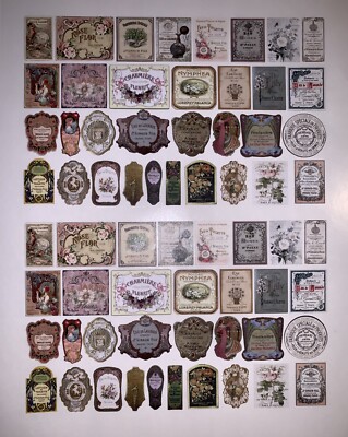 66 Stickers 1  Tall French Perfume Bottle Labels Dollhouse Miniature Vintage
