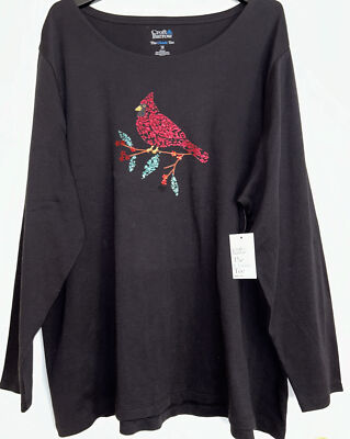 NEW! Croft & Barrow 3X ~Black w/Cardinal~ Knit Top, Scoop Neck, Long Sleeves