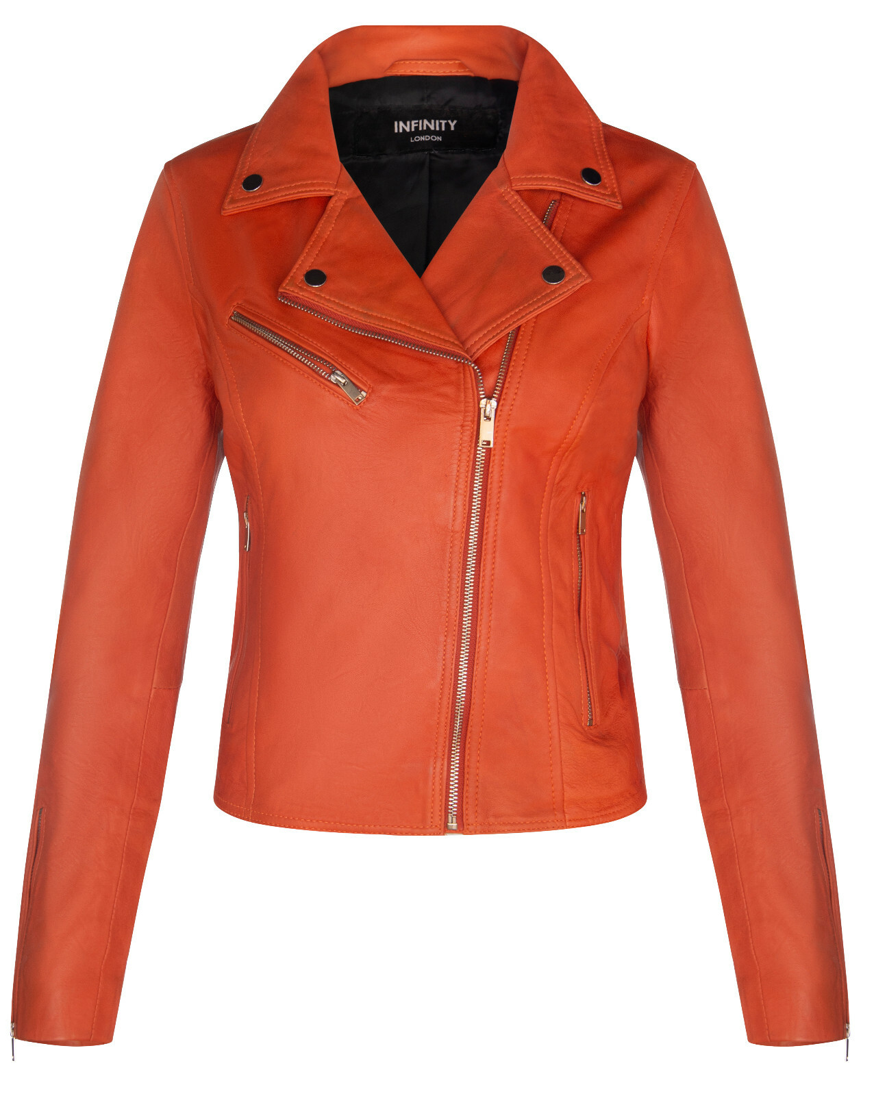 INFINITY LEATHER DAMEN LEDER BIKERJACKE KLASSISCHES ORANGE ECHT LAMM NAPPA GOTHIC RETRO JACKE