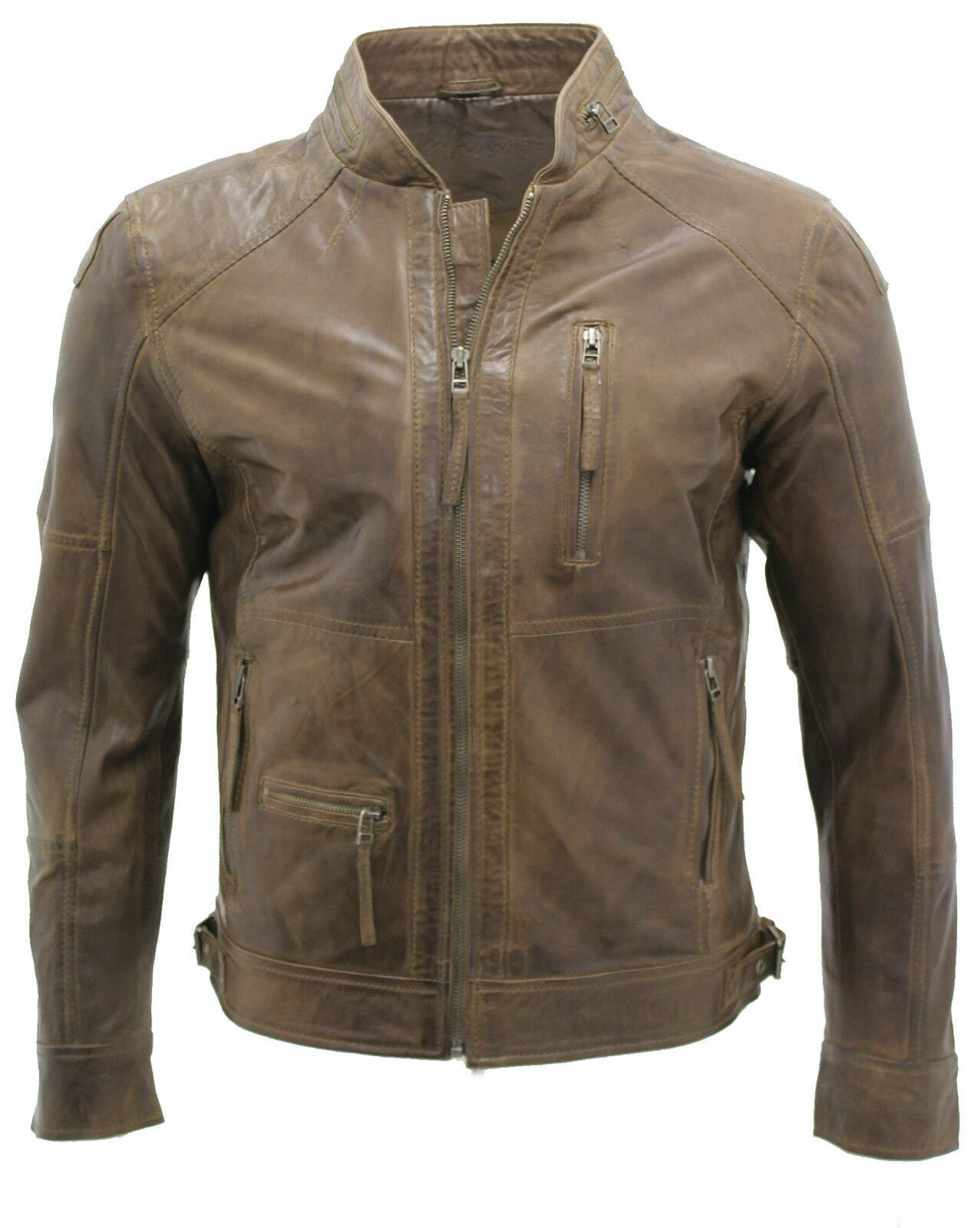 Pre-owned Claw Intl Men's Retro Biker Sheepskin Brown Nappa Original Leather Jacket Sale Price