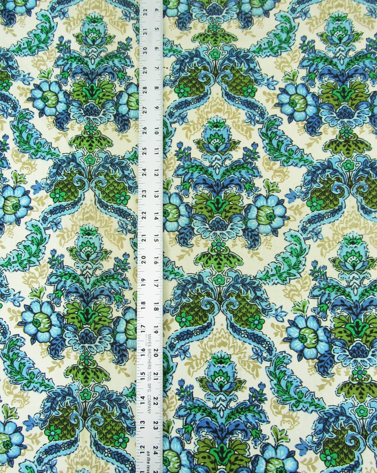 Vintage Mid Century Pattern Rights Inc. Damask Blue Upholstery Curtain Fabric