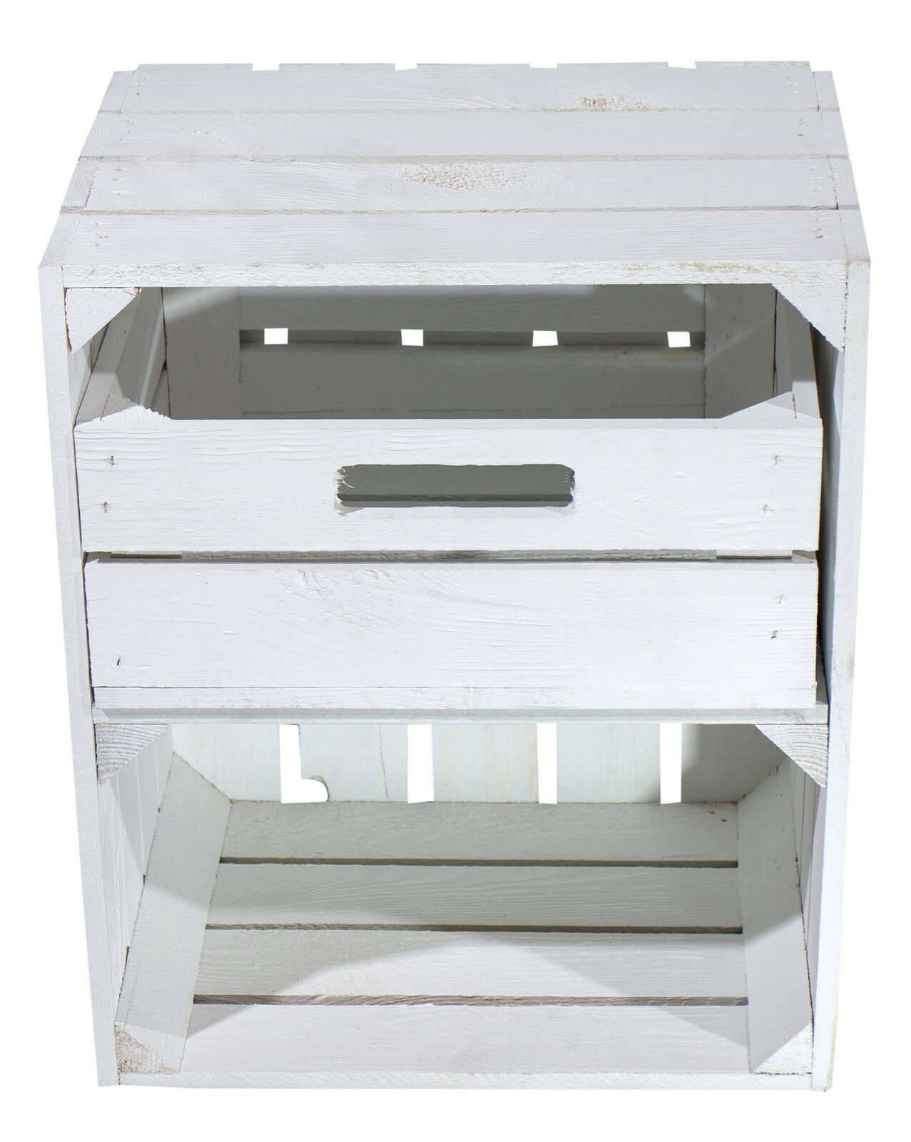 3 Schöne und stabile weiße Holzkiste mit Schublade /50x40x30cm / quer