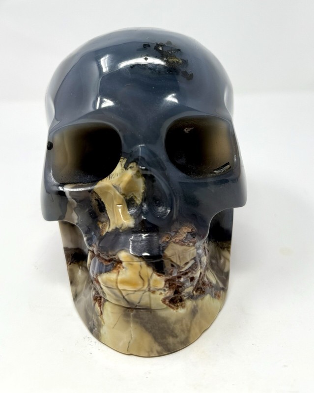 6” 4.5 Lb. Volcano Agate Skull Polished Crystal Quartz Carving