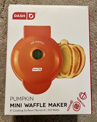 Dash Pumpkin Mini Waffle Maker , Orange, New In Box, 4 , Fall, Halloween