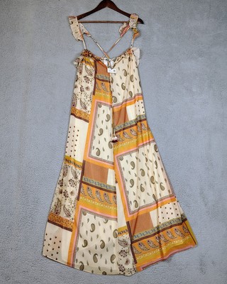 Zara Maxi Dress Womens Medium Orange Paisley Patchwork Tasseled Boho Blogger NWT