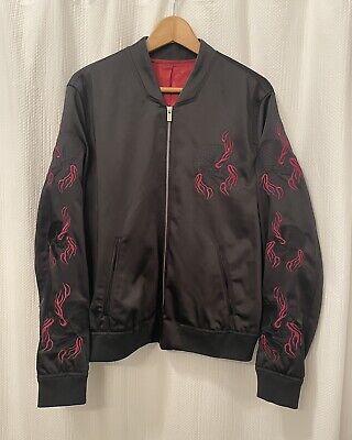 The Kooples embroidered Skull and Fire Black Bomber Jacket - Size 48