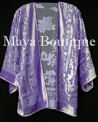 Pre-owned Maya Matazaro Lavender Jacket Kimono Burnout Velvet Short No Fringe Hand Dyed  In Purple