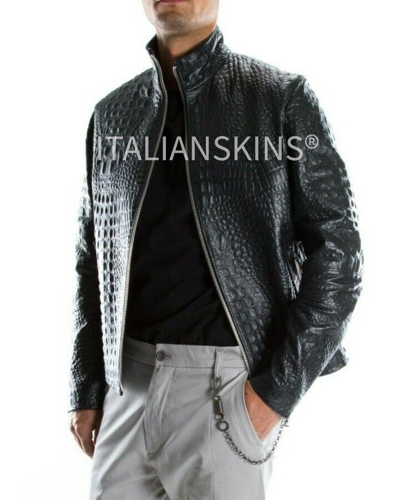 Black crocodile Italian handmade men genuine leather slim fit jacket XS to 2XL | eBay Black crocodile Italian handmade men genuine leather slim fit jacket XS to 2XL | eBay